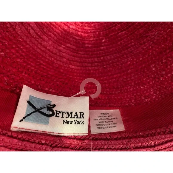 Betmar New York Red Straw Sun Hat Mesh Rosettes Floral Derby Church Hat #541 - Picture 3 of 4